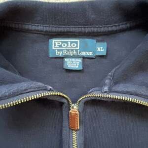 Polo Ralph Lauren Navy Blue 1/4 Zip Pullover Cotton Sweater with Leather Zipper